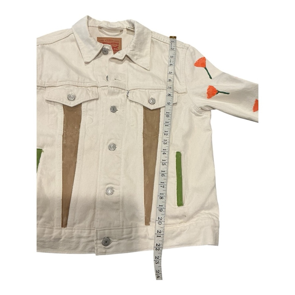 Levi’s Custom Hand Painted Denim Jacket Size S Cream Off-White One of a Kind Art - Picture 5 of 9